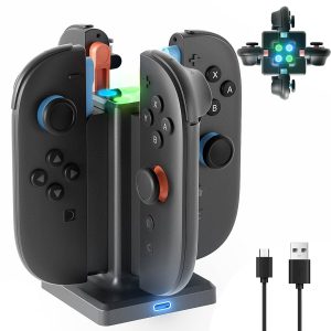 HEYSTOP Dock di Ricarica per Nintendo Switch 2 Joy-Con, Stazione di Ricarica Caricatore Magnetica Joycon a 4 Porte, Indicatore LED di Ricarica USB-C per Accessorio Controller Nintendo Switch 2