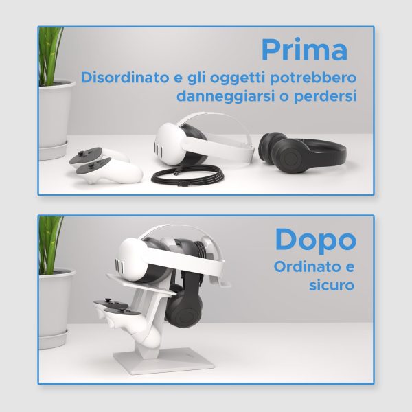 Digicharge Supporto per cuffie VR per Meta Quest 3S / Quest 3 / Oculus Quest 2 VR Mount Display Storage per cuffie e controller touch - immagine 5